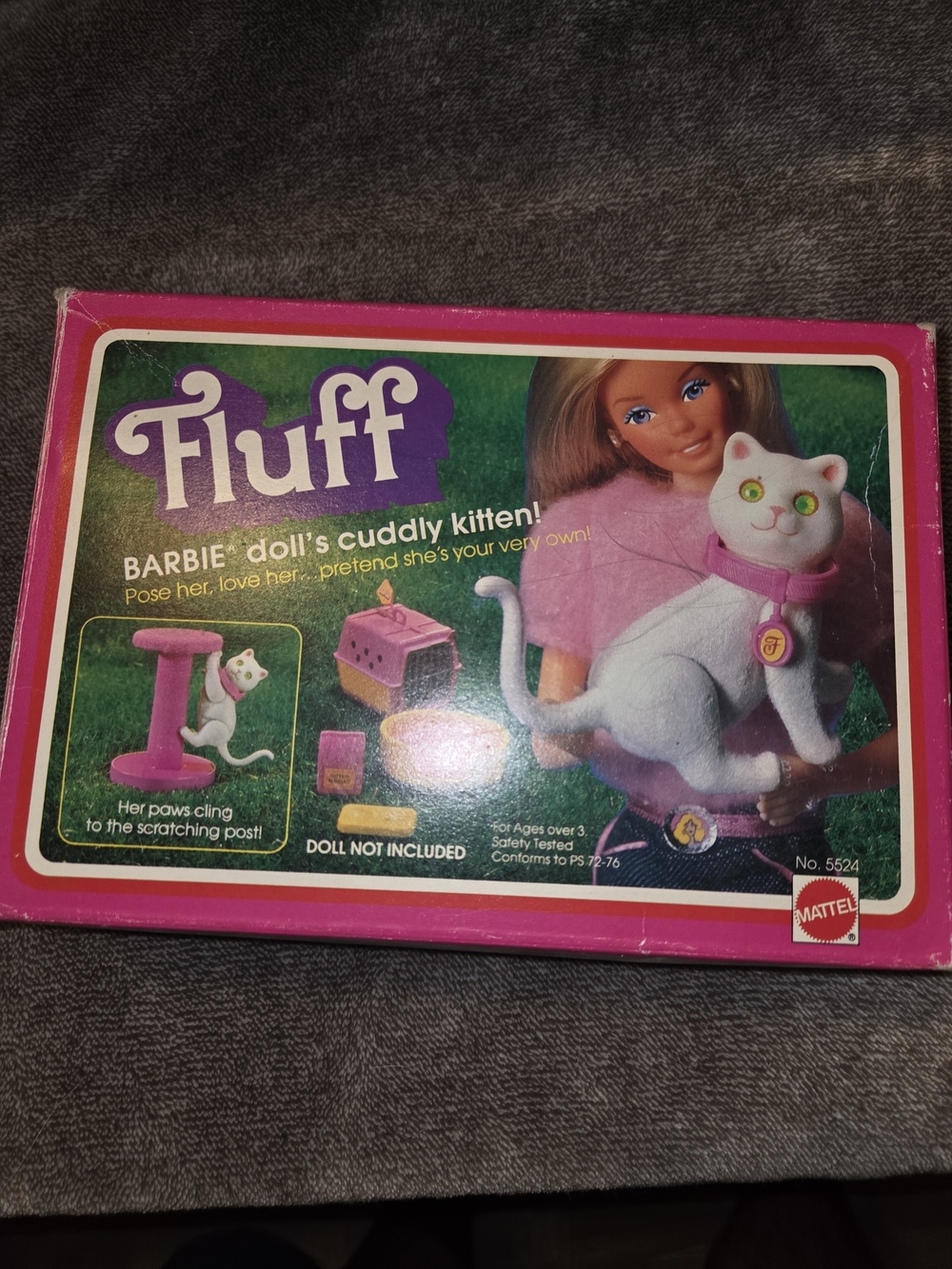 Fluff Barbie Doll’s Cuddly Kitten - Pink and White Plush Accessory by Mattel